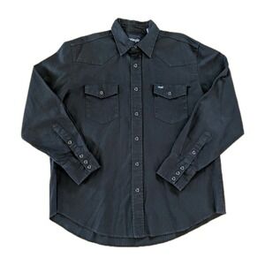 Wrangler Brush popper Shirt X-Large Black Pearl Snap Western Cowboy Cut VTG